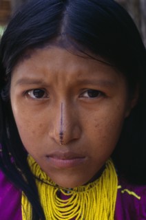 COLOMBIA, Darien, Kuna Indians, Head and shoulders portrait of Kuna girl from the Arquia community
