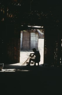 COLOMBIA, North West Amazon, Tukano Indigenous People, Makuna head man Ignacio making cane basket