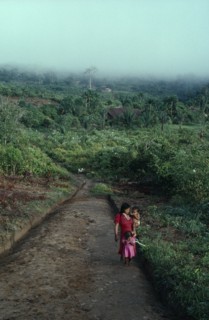 COLOMBIA, North West Amazon, Tukano Indigenous People, Makuna mother carrying baby and with young