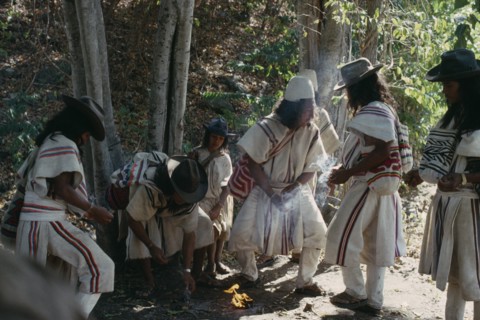 COLOMBIA, Sierra Nevada de Santa Marta, Ika, Ika Mortuary rites being performed in the rio