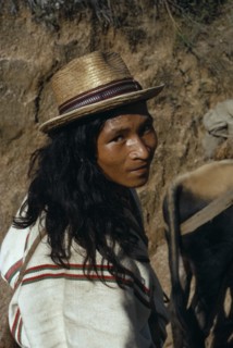 COLOMBIA, Sierra Nevada de Santa Marta, Ika, Portrait of Ika man in traditional dress driving his