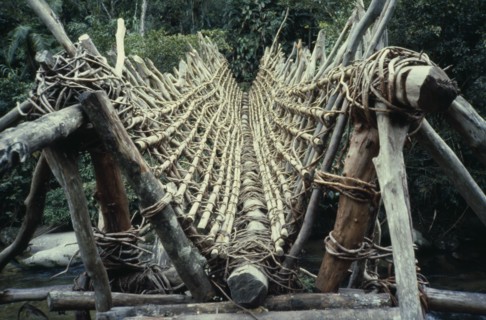 COLOMBIA, Sierra Nevada de Santa Marta, Ika, Ika bridge made from timbers lashed together with