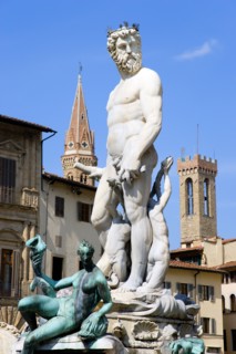 ITALY, Tuscany, Florence, "The 1575 Mannerist Neptune fountain, with the Roman sea God surrounded