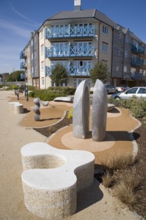 ENGLAND, West Sussex, Shoreham-by-Sea, Ropetackle housing development on the banks of the river