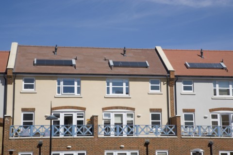 ENGLAND, West Sussex, Shoreham-by-Sea, Ropetackle housing development on the banks of the river