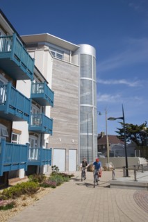 ENGLAND, West Sussex, Shoreham-by-Sea, Ropetackle housing development on the banks of the river