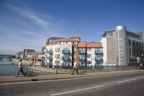 ENGLAND, West Sussex, Shoreham-by-Sea, Ropetackle modern housing development apartments on the