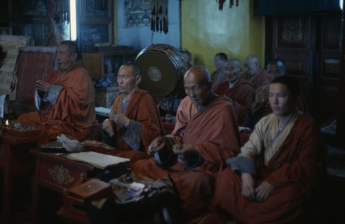 MONGOLIA, Ulan Bator, Buddhist monks in Ulan Bator's only temple allowed by the authorities in 1974
