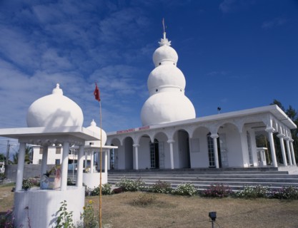 MAURITIUS, East Coast, Religion, "Hindu temple exterior with steps to colonnaded entrance and