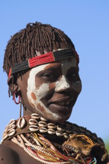 ETHIOPIA, Lower Omo Valley, Mago National Park, Banna woman with painted face.