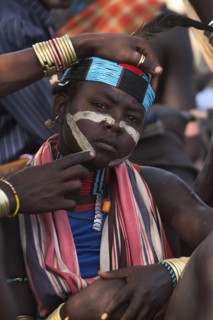 ETHIOPIA, Lower Omo Valley, Tumi, "Hama Jumping of the Bulls initiation ceremony, Face painting