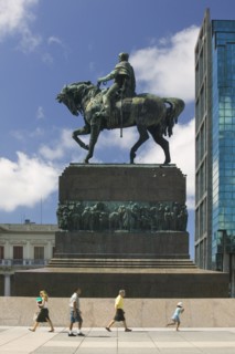 URUGUAY, Montevideo, Statue of Jose G Artigas that stands on top of his mausoleum in Plaza