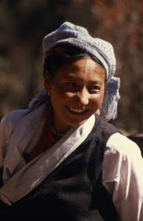 NEPAL, Kanchenjunga Trek, Near Phale, Portrait of Bhotia woman smiling