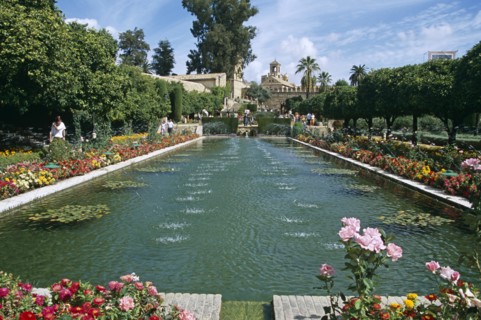 SPAIN, Andalucia, Cordoba, "Fortress of the Christian Kings, Pond in the gardens of Alcazar de los