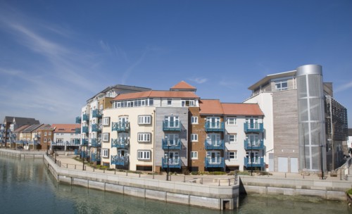 ENGLAND, West Sussex, Shoreham-by-Sea, Ropetackle modern housing development apartments on the