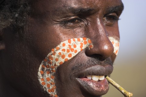 ETHIOPIA, Lower Omo Valley, Turmi, "Jumping of the Bulls initiation ceremony, Hamer man"