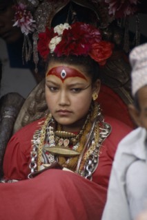 NEPAL, Patan, The Patan Kumari ( Living Goddess ) at the Bhoto Jatra Festival