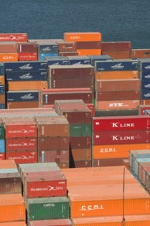 CHILE, Valparaiso, Containers stacked in the port.
