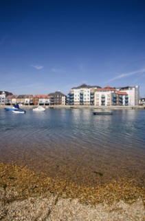 ENGLAND, West Sussex, Shoreham-by-Sea, Ropetackle modern housing development apartments on the