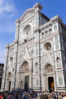 ITALY, Tuscany, Florence, "Tourists in front of the Neo-Gothic marble west facade of the Cathedral