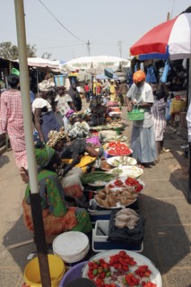 GAMBIA, Western Gambia, Serekunda, "Bakau Market, Atlantic Road.  Busy market scene with women