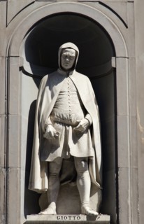 ITALY, Tuscany, Florence, Statue of architect and painter Giotto di Bondone in the Vasari Corridor