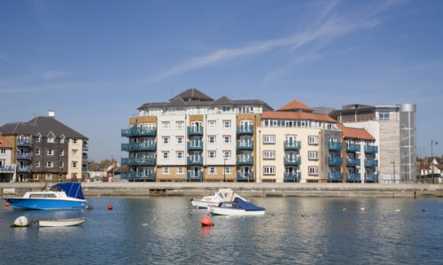 ENGLAND, West Sussex, Shoreham-by-Sea, Ropetackle modern housing development apartments on the