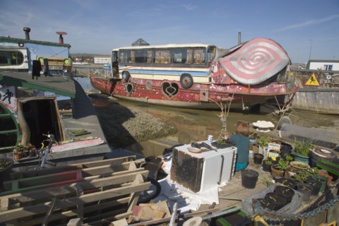 ENGLAND, West Sussex, Shoreham-by-Sea, "Houseboat moored along the banks of the river adur.  Former