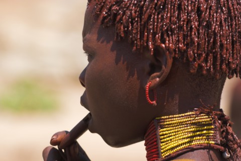 ETHIOPIA, Lower Omo Valley, Turmi, "Hamer Jumping of the Bulls initiation ceremony, Hamer girl, her