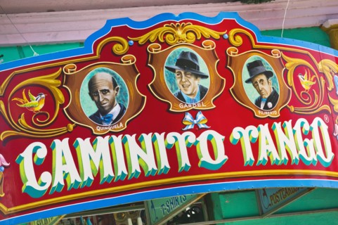 ARGENTINA, Buenos Aires, Colouful shop sign in La Boca.