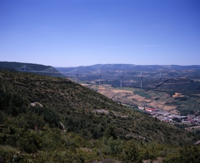 FRANCE, Midi-Pyrenees, Aveyron, Millau.  Millau bridge which spans the Tarn River Valley and