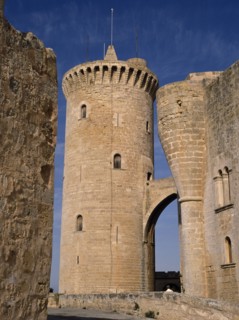 SPAIN, Balearic Islands, Mallorca, Palma.  Circular defence tower and bridge of fourteenth century
