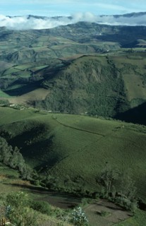 ECUADOR, Atahualpa, "Elevated view across tundra region with green hills, valleys and agricultural