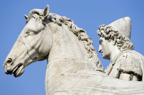 ITALY, Lazio, Rome, One of the restored classical statues of the Dioscuri Castor and Pollux at the