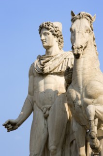 ITALY, Lazio, Rome, One of the restored classical statues of the Dioscuri Castor and Pollux at the