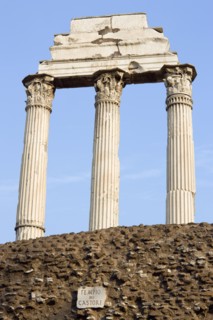 ITALY, Lazio, Rome, The three remaining Corinthian columns of the Temple of Castor and Pollux in