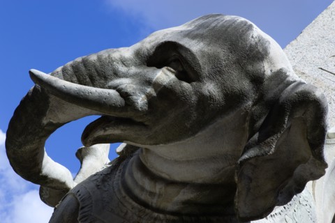 ITALY, Lazio, Rome, Bernini marble elephant in the Obelisk of Santa Maria sopra Minerva in the