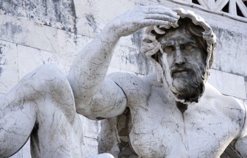 ITALY, Lazio, Rome, Detail of a fountain representing the Adriatic Sea in Brescian marble on the