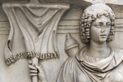 ITALY, Lazio, Rome, Capitoline Museum Palazzo Dei Conservatore courtyard detail of a relief from