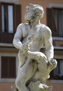 ITALY, Lazio, Rome, The Fontana del Moro or Fountain of the Moor in Piazza Navona. This central