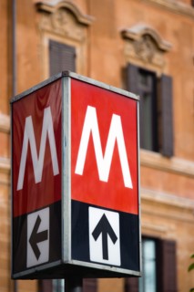 ITALY, Lazio, Rome, Red and white metro underground sign in Ottaviano station