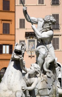 ITALY, Lazio, Rome, Piazza Navona The Fontana di Nettuno or Fountain of Neptune with the central