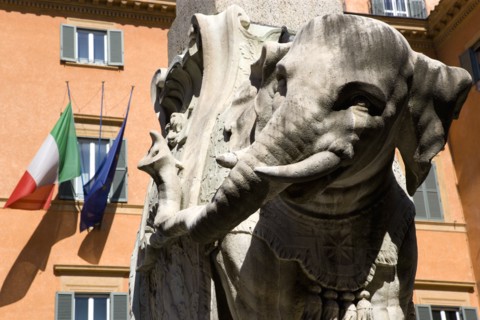 ITALY, Lazio, Rome, Bernini marble elephant in the Obelisk of Santa Maria sopra Minerva in the
