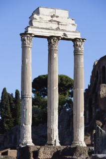 ITALY, Lazio, Rome, The three remaining Corinthian columns of the Temple of Castor and Pollux in