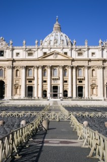ITALY, Lazio, Rome, Vatican City The Basilica of St Peter with tourists at the entrance and empty