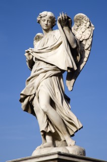 ITALY, Lazio, Rome, Statue of a winged female angel on the Ponte Sant Angelo bridge over the River