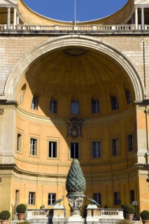 ITALY, Lazio, Rome, Vatican City Museums The Cortille della Pigna a huge bronze pine cone from a