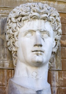 ITALY, Lazio, Rome, Vatican City Museums A large bust of Caesar Augustus in the Courtyard of the