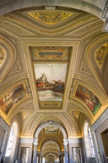 ITALY, Lazio, Rome, Vatican City Museums The highly decorated ceiling of the Gallery of the