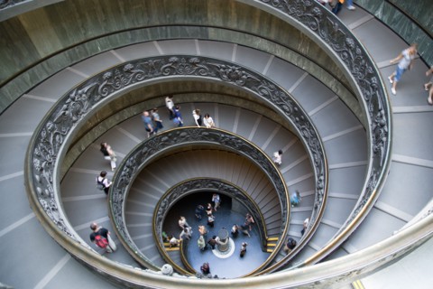 ITALY, Lazio, Rome, Vatican City Museums Tourists descending the Spiral Ramp designed by Giuseppe